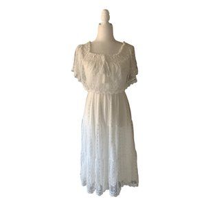 Cupcakes and Cashmere Peasant Midi Dress Women's Lace Boho Prairie Size M